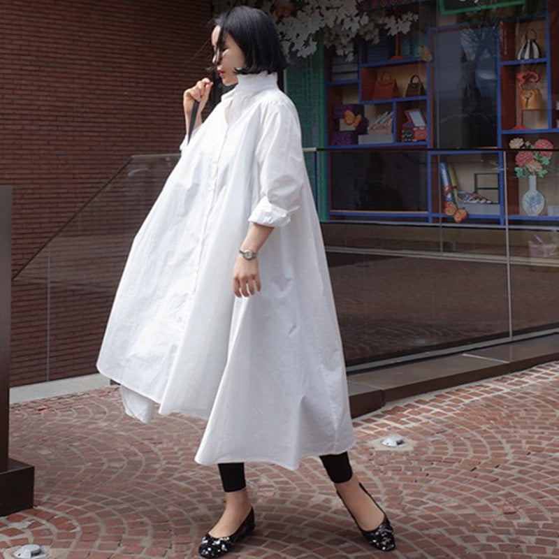 Women Wide Shirt Blouse Maxi Dress with Asymmetric Hem and Boxy A-Line Silhouette Mune Fashion