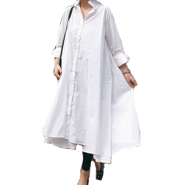 Women Wide Shirt Blouse Maxi Dress with Asymmetric Hem and Boxy A-Line Silhouette Mune Fashion