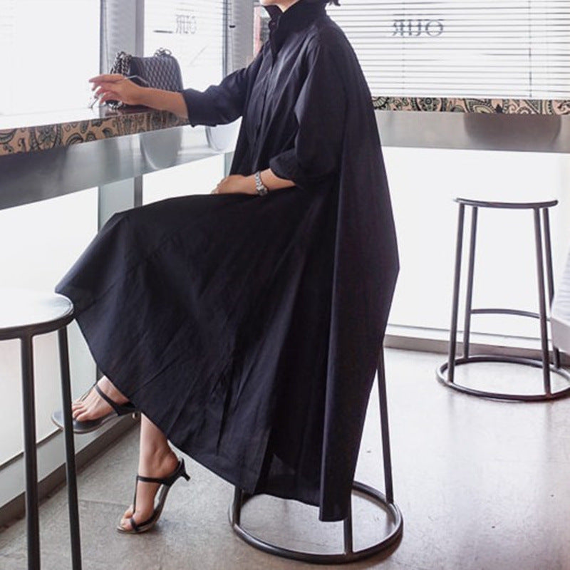 Women Wide Shirt Blouse Maxi Dress with Asymmetric Hem and Boxy A-Line Silhouette Mune Fashion