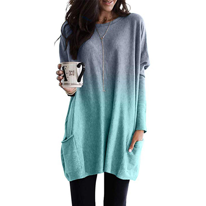 Women's Oversized Knit Tunic with Ombre Effect and Patch Pockets Mune Fashion