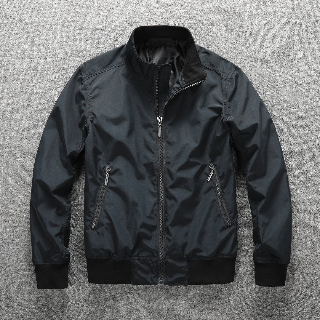 Men's Lightweight Windbreaker Jacket with Stand-up Collar Mune Fashion