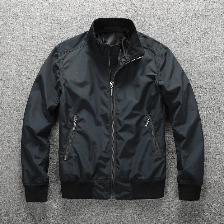 Men's Lightweight Windbreaker Jacket with Stand-up Collar Mune Fashion