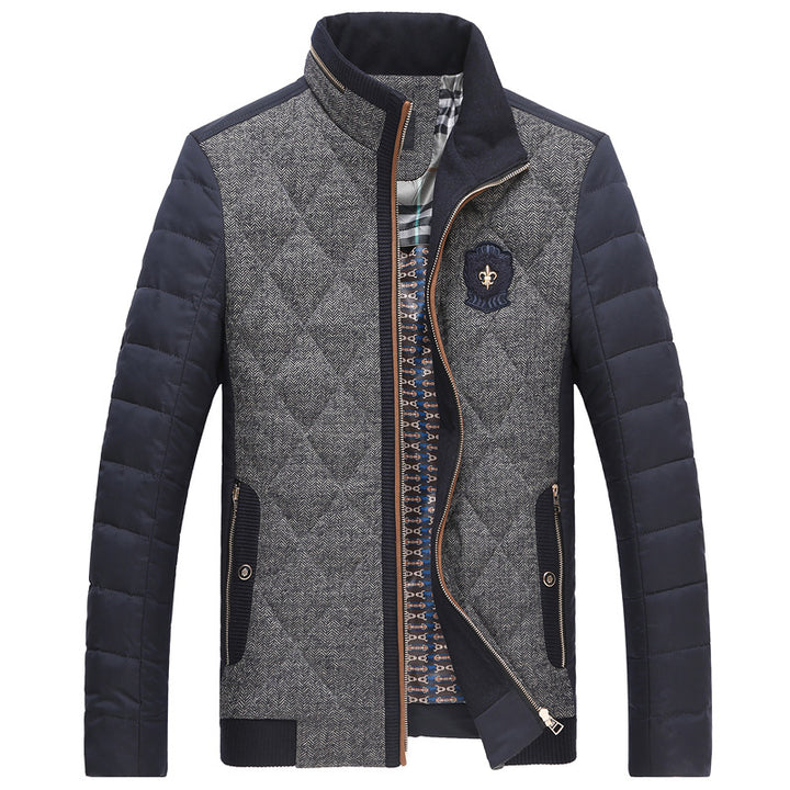 Men's quilted thermo quilted jacket with faux leather shoulder yoke and teddy collar Mune Fashion