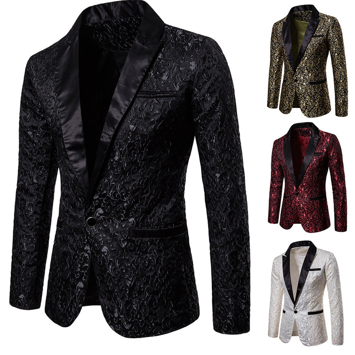 Men's nan ornamental tuxedo jacket with satin lapel and brocade structured surface Mune Fashion