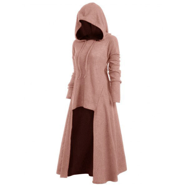 Women’s knitted hooded coat with flared maxi skirt and asymmetrical hem Mune Fashion