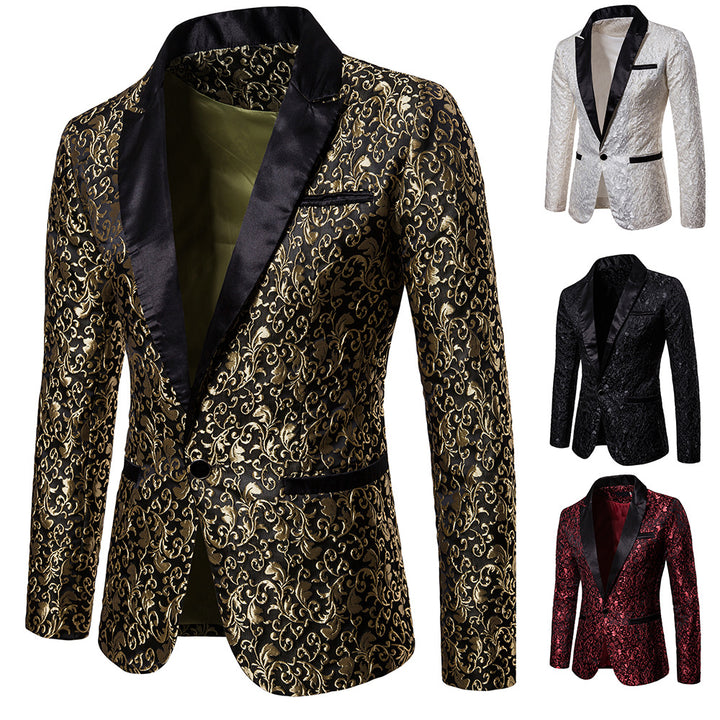 Men's nan ornamental tuxedo jacket with satin lapel and brocade structured surface Mune Fashion