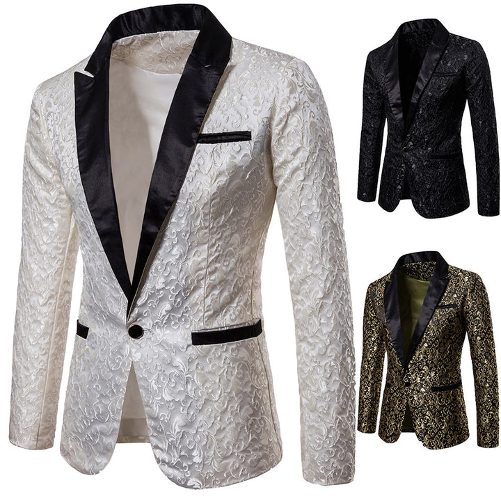 Men's nan ornamental tuxedo jacket with satin lapel and brocade structured surface Mune Fashion