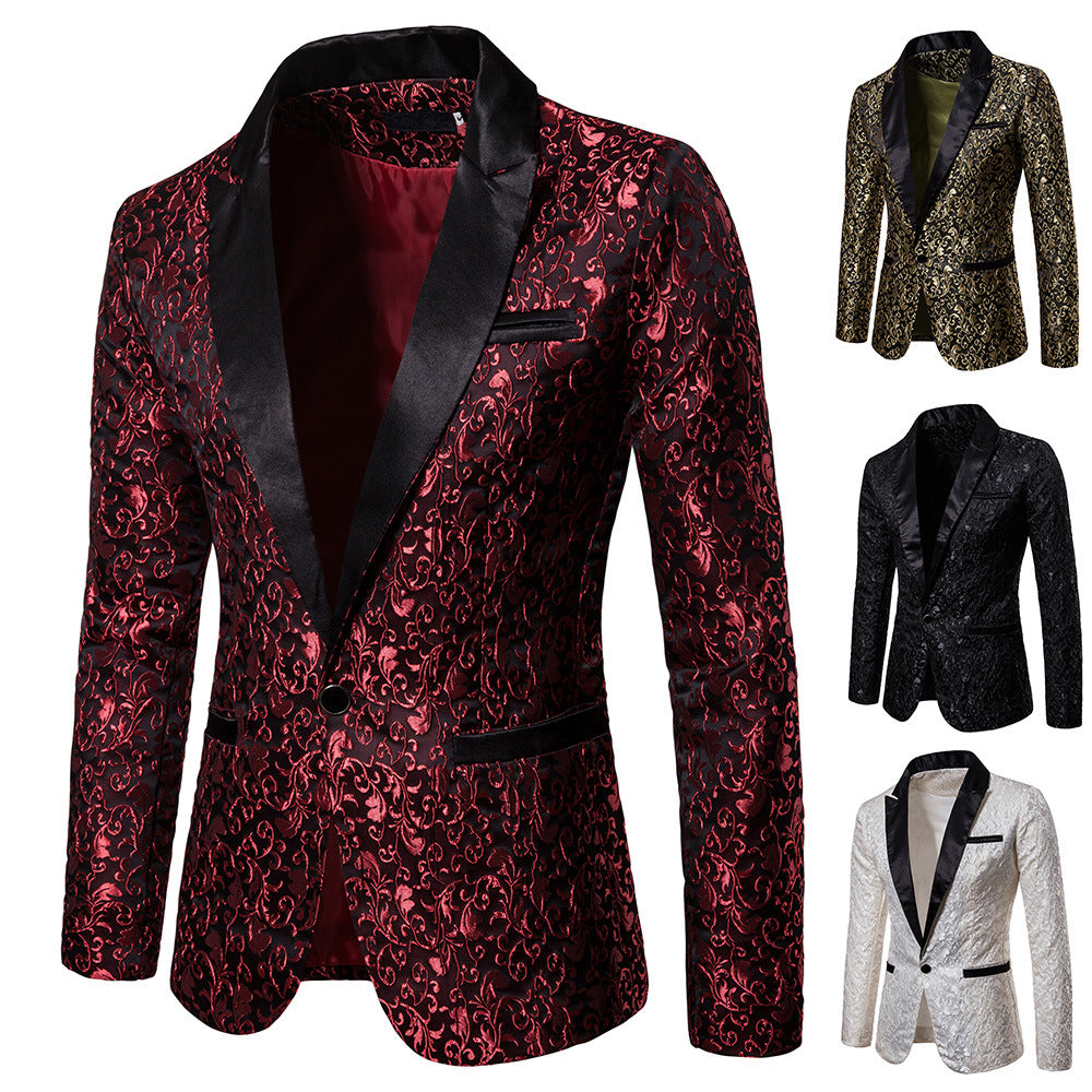 Men's nan ornamental tuxedo jacket with satin lapel and brocade structured surface Mune Fashion