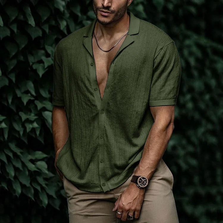 Men Casual Short Sleeve Button Shirt