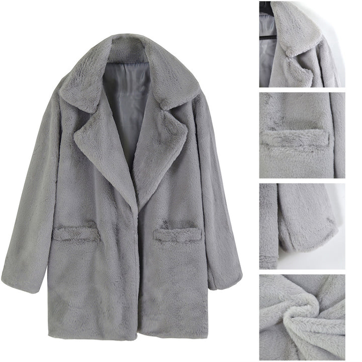 Women's Teddy Faux Fur Coat with Lapel Collar and Patch Pockets Mune Fashion