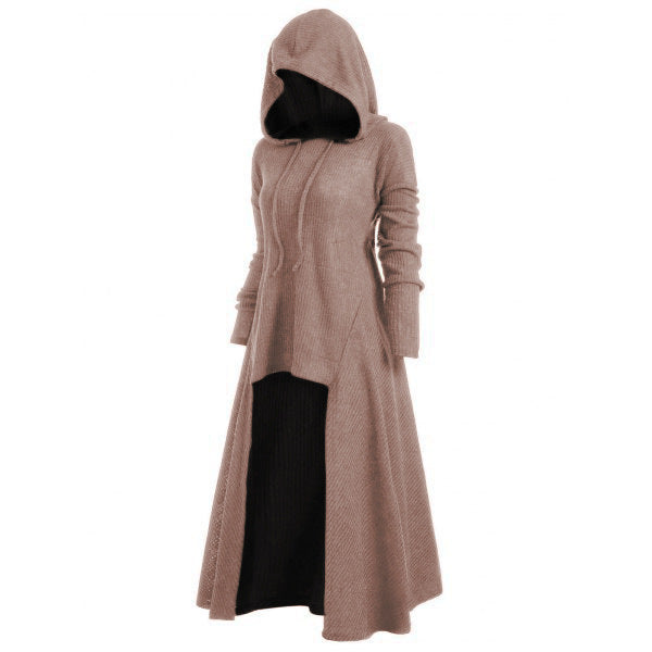 Women’s knitted hooded coat with flared maxi skirt and asymmetrical hem Mune Fashion