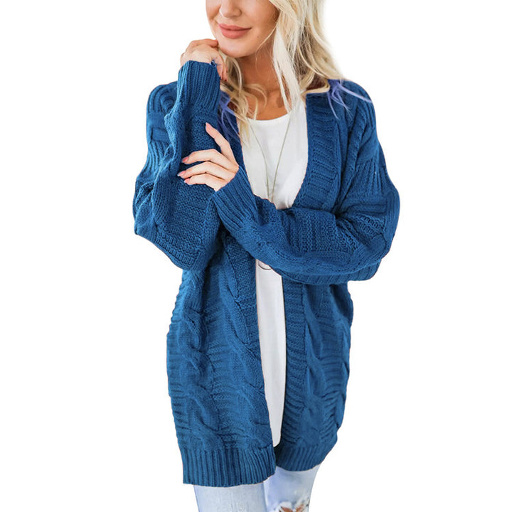 Women's long oversized knitted cardigan with cable pattern and V-neck Mune Fashion