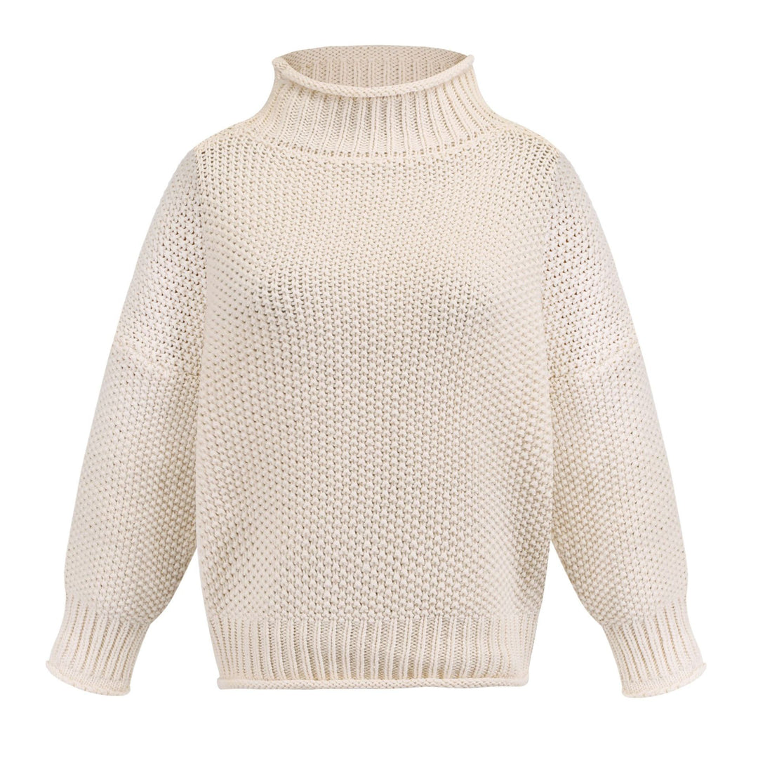 Women's oversized knitted sweater with roll neck, coarse textured knit and balloon sleeves Mune Fashion