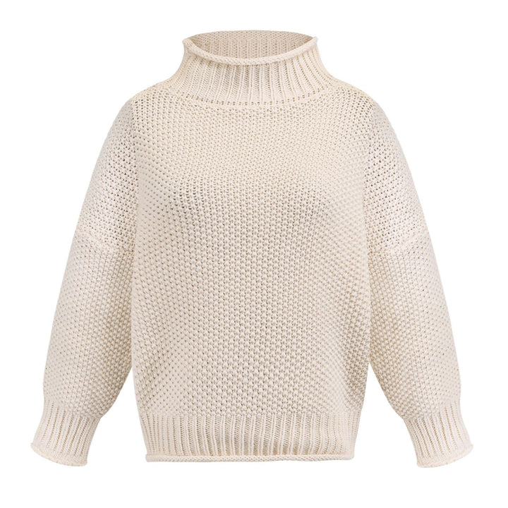 Women's oversized knitted sweater with roll neck, coarse textured knit and balloon sleeves Mune Fashion
