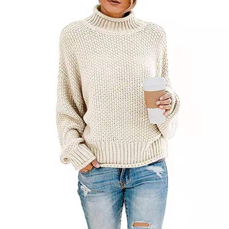 Women Chunky Knit Boxy Turtleneck Sweater with Textured Waffle Look and Ribbed Hem Mune Fashion