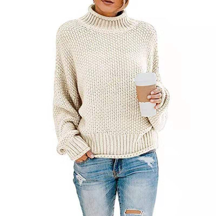 Women Chunky Knit Boxy Turtleneck Sweater with Textured Waffle Look and Ribbed Hem Mune Fashion