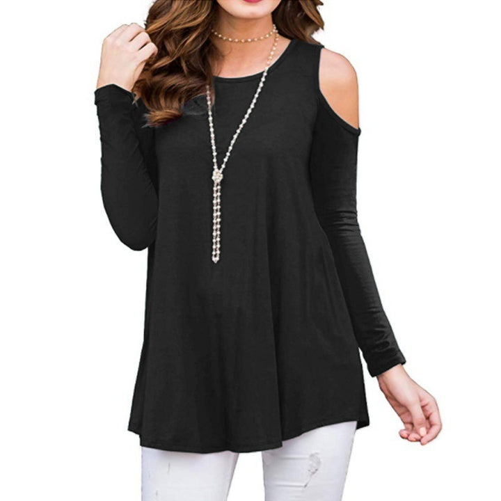 Women's Soft Viscose Jersey Long Sleeve Tunic with Cut-Out Shoulder and Flared A-Line Mune Fashion
