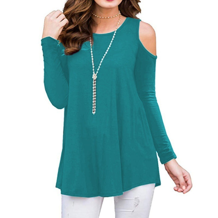 Women's Soft Viscose Jersey Long Sleeve Tunic with Cut-Out Shoulder and Flared A-Line Mune Fashion