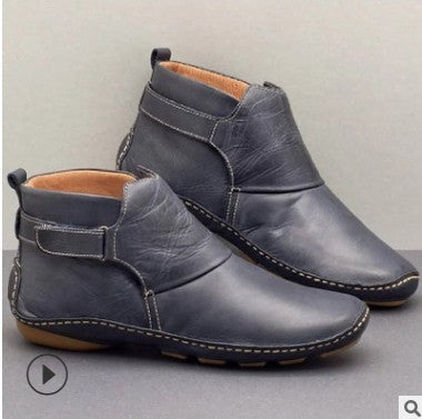 Women's ankle-high soft leather imitation ankle boots with adjustable Velcro strap, padded shaft, and flexible profile sole Mune Fashion