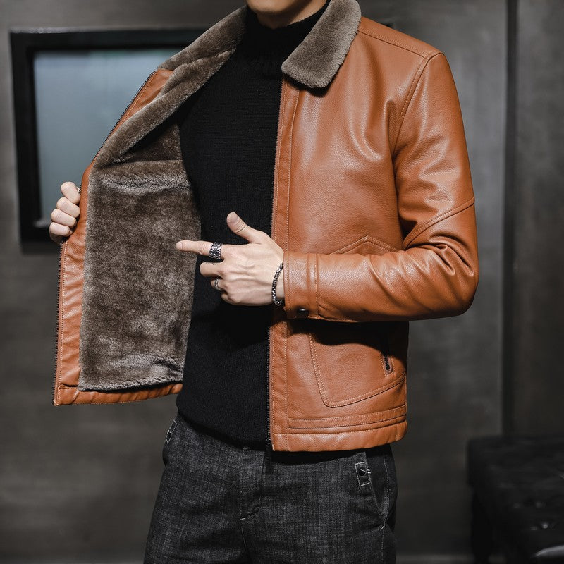 Men's classic leather-look pilot jacket with teddy collar and concealed zipper Mune Fashion