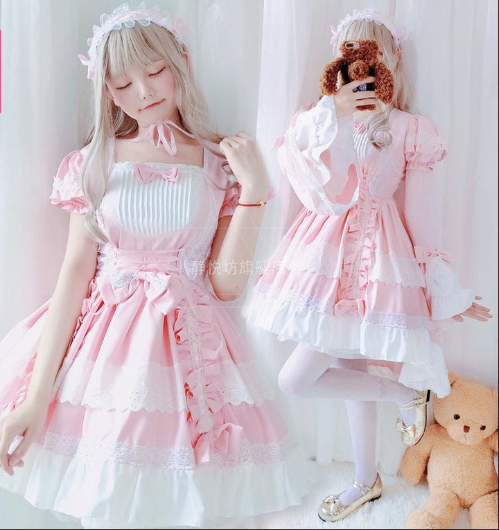 Women playful Lolita dress with elaborate lace and ruffle details Mune Fashion