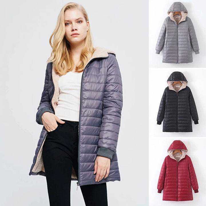 Women's Padded Quilted Jacket with Hood and Teddy Lining Mune Fashion