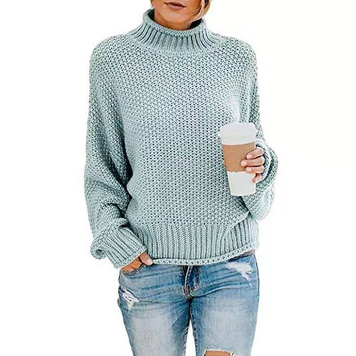 Women Chunky Knit Boxy Turtleneck Sweater with Textured Waffle Look and Ribbed Hem Mune Fashion