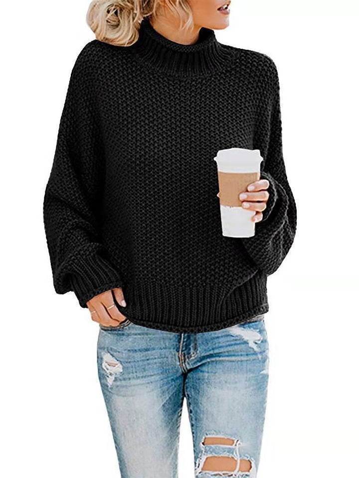 Women Chunky Knit Boxy Turtleneck Sweater with Textured Waffle Look and Ribbed Hem Mune Fashion