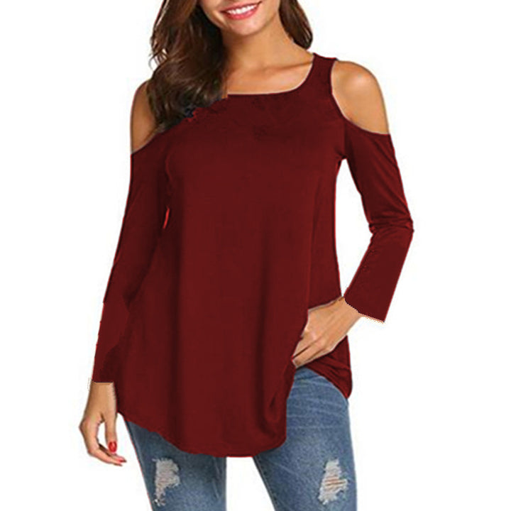 Women's Off-Shoulder Long Sleeve Tunic Top with Asymmetrical Hem Mune Fashion