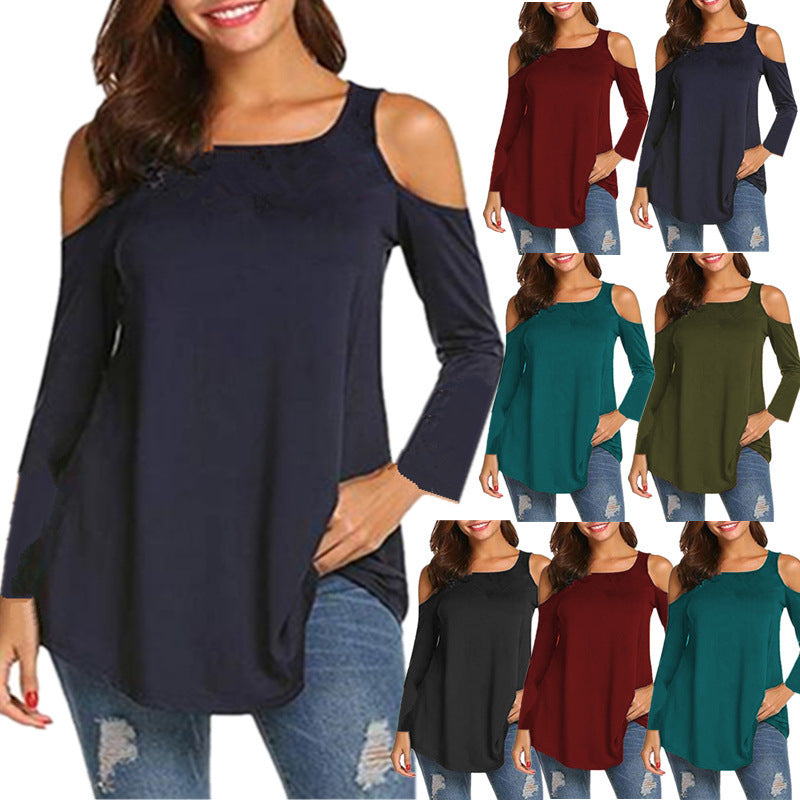 Women's Off-Shoulder Long Sleeve Tunic Top with Asymmetrical Hem Mune Fashion