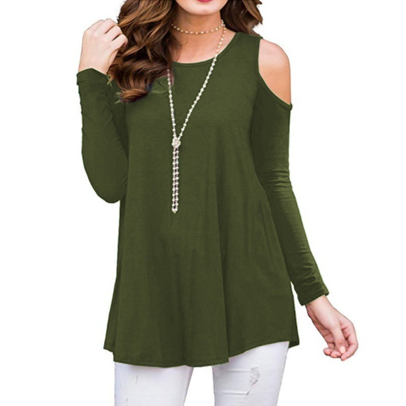 Women's Soft Viscose Jersey Long Sleeve Tunic with Cut-Out Shoulder and Flared A-Line Mune Fashion
