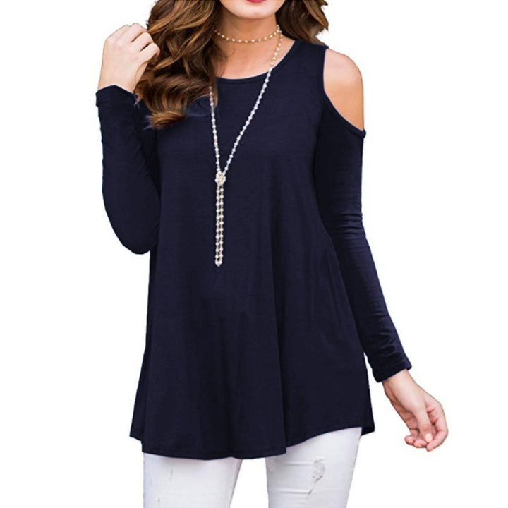 Women's Soft Viscose Jersey Long Sleeve Tunic with Cut-Out Shoulder and Flared A-Line Mune Fashion