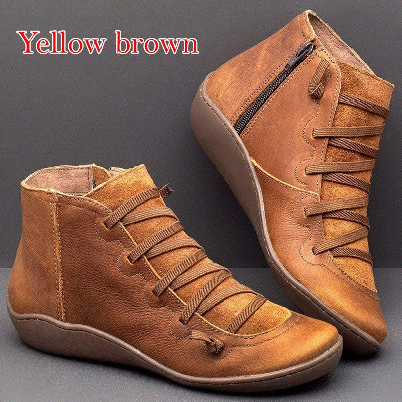Women's nan comfort ankle boot with elastic decorative lacing, padded insole and side zipper Mune Fashion