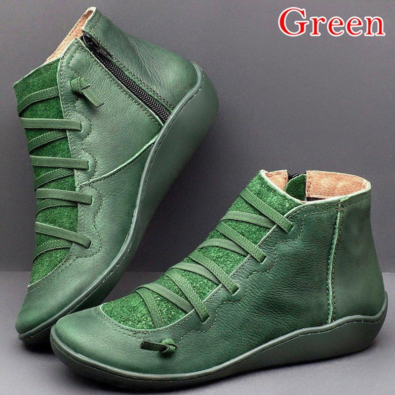 Women's nan comfort ankle boot with elastic decorative lacing, padded insole and side zipper Mune Fashion