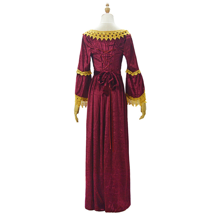 Women's Victorian Velvet Ball Gown with Ruffled Waist and Lace Sleeves Mune Fashion