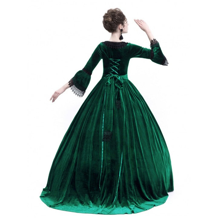 Women's Victorian Velvet Ball Gown with Ruffled Waist and Lace Sleeves Mune Fashion