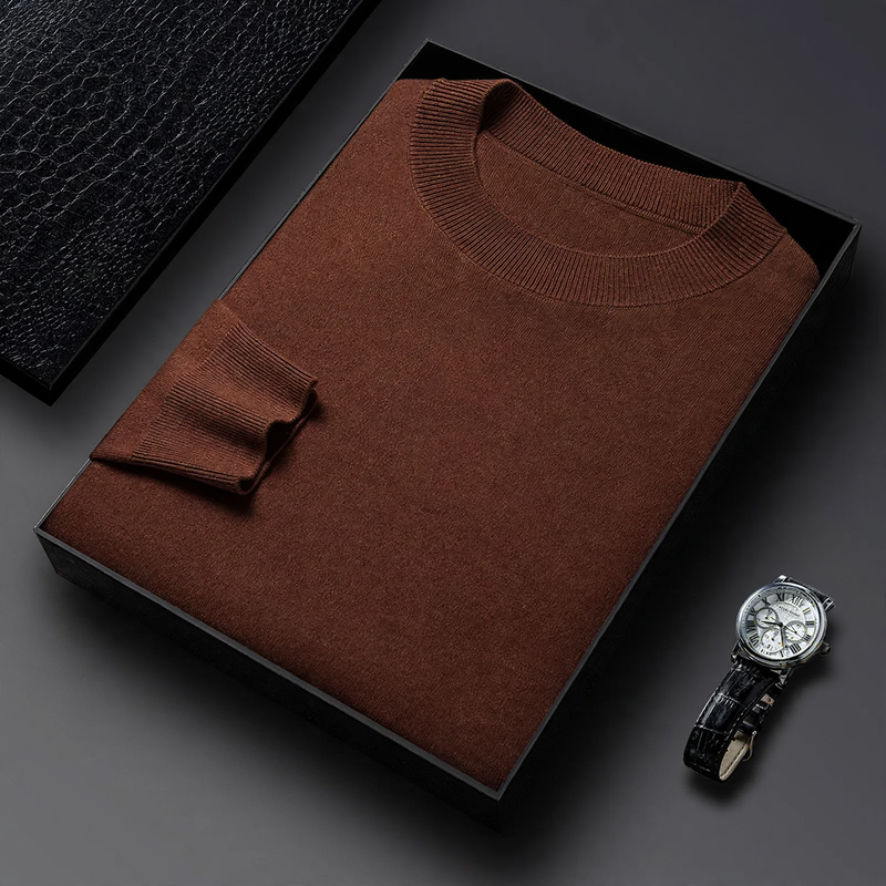 Men's wool sweater, round neck, machine washable