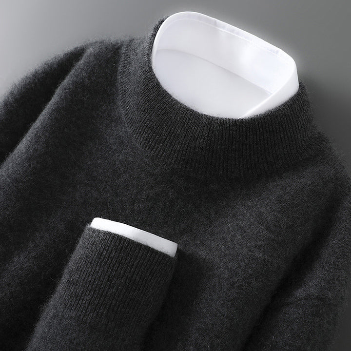 Men's wool sweater with stand-up collar, 100% wool