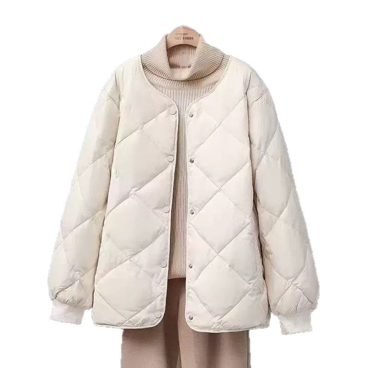 Short, quilted women's jacket with round neck