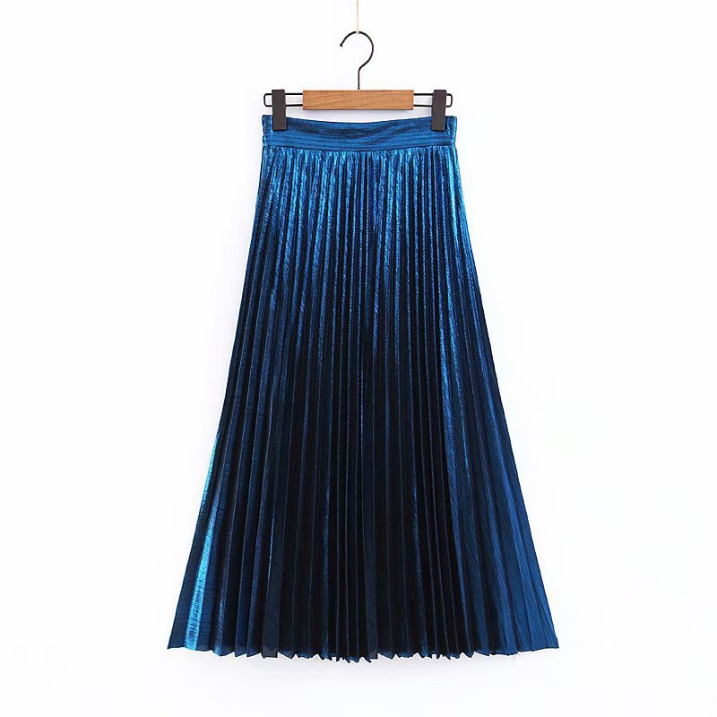 Women's Long Pleated Faux Leather Maxi Skirt with Elastic Waistband Mune Fashion