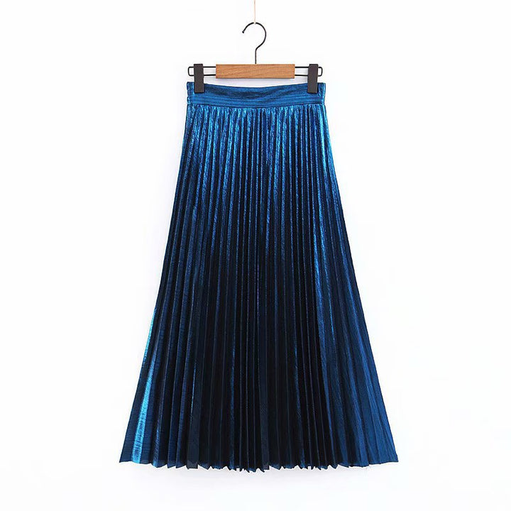 Women's Long Pleated Faux Leather Maxi Skirt with Elastic Waistband Mune Fashion