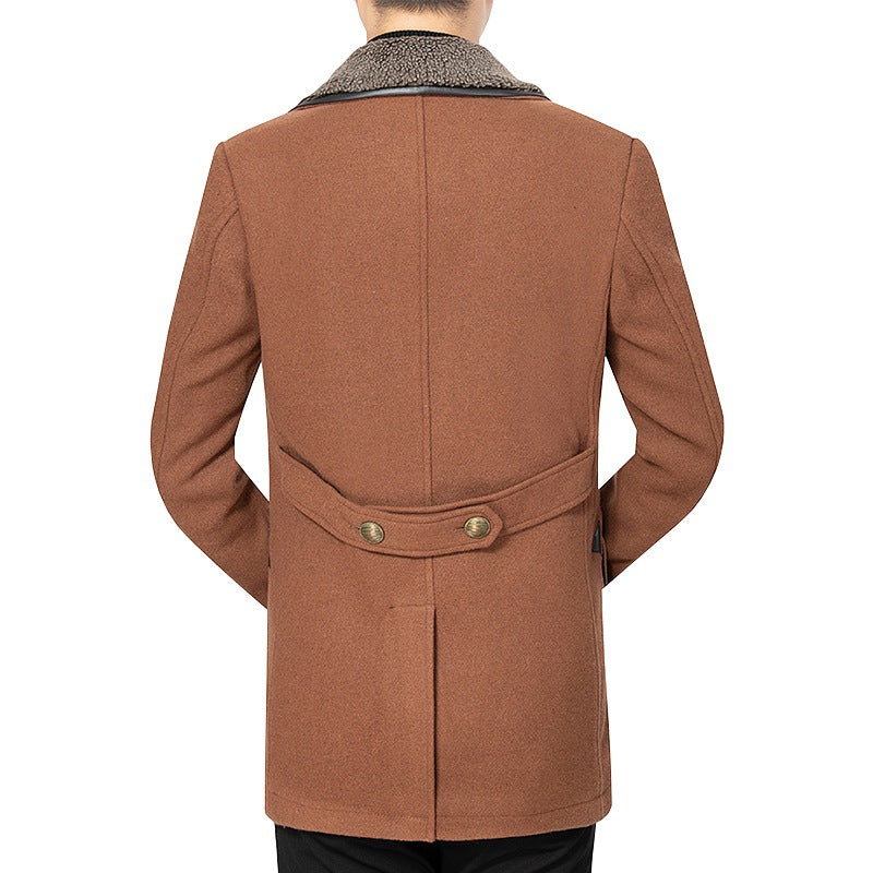 Men's double-breasted wool blend short coat with warming teddy lining and lapel collar Mune Fashion
