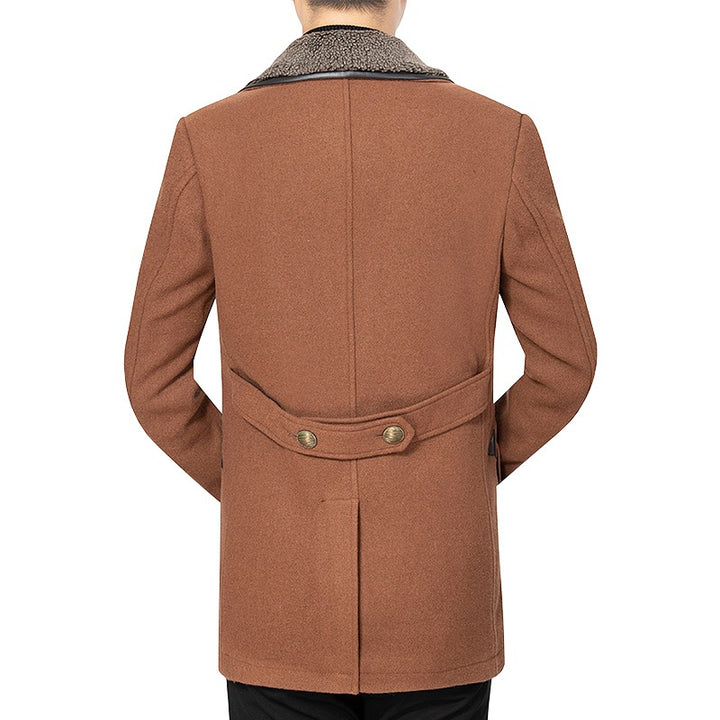 Men's double-breasted wool blend short coat with warming teddy lining and lapel collar Mune Fashion