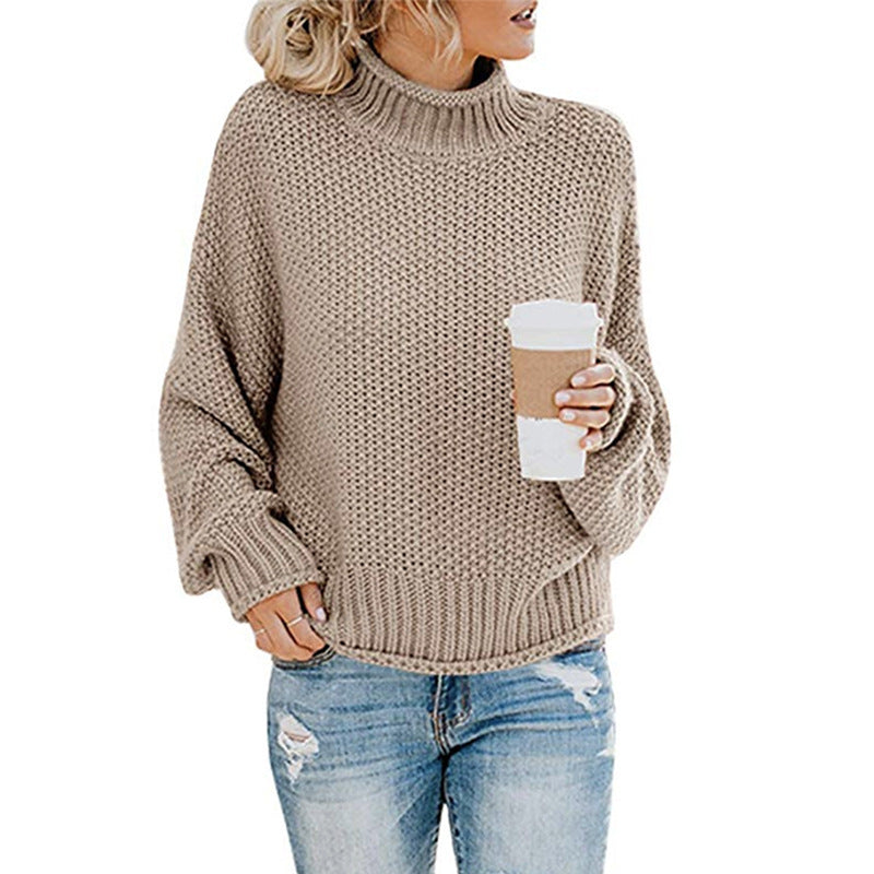 Women's oversized knitted sweater with roll neck, coarse textured knit and balloon sleeves Mune Fashion