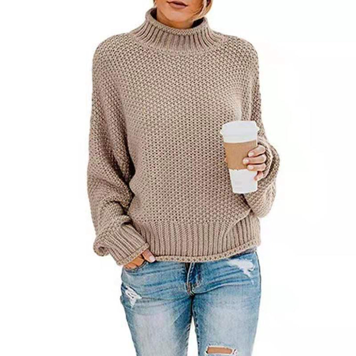Women Chunky Knit Boxy Turtleneck Sweater with Textured Waffle Look and Ribbed Hem Mune Fashion