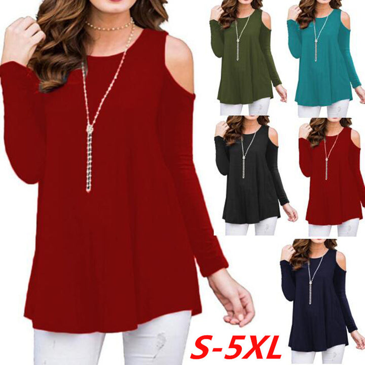 Women's Soft Viscose Jersey Long Sleeve Tunic with Cut-Out Shoulder and Flared A-Line Mune Fashion