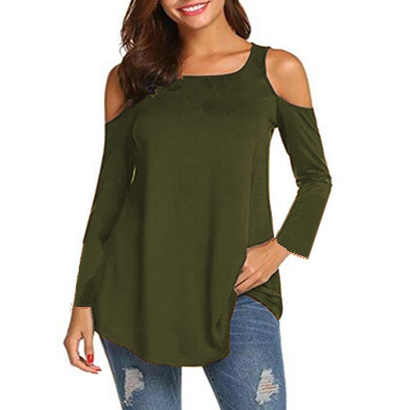 Women's Off-Shoulder Long Sleeve Tunic Top with Asymmetrical Hem Mune Fashion