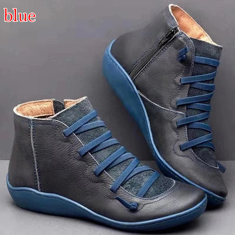 Women's nan comfort ankle boot with elastic decorative lacing, padded insole and side zipper Mune Fashion