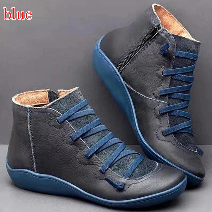 Women's nan comfort ankle boot with elastic decorative lacing, padded insole and side zipper Mune Fashion