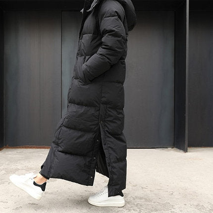 Women's maximal long quilted coat with hood, windproof thermal filling and side zippers Mune Fashion
